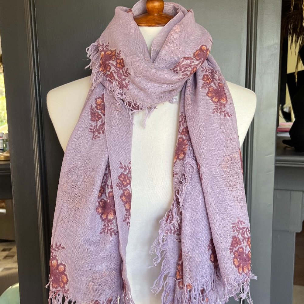 New Auth Chan Luu Orchid Hush Hibiscus Floral Cashmere Silk Scarf